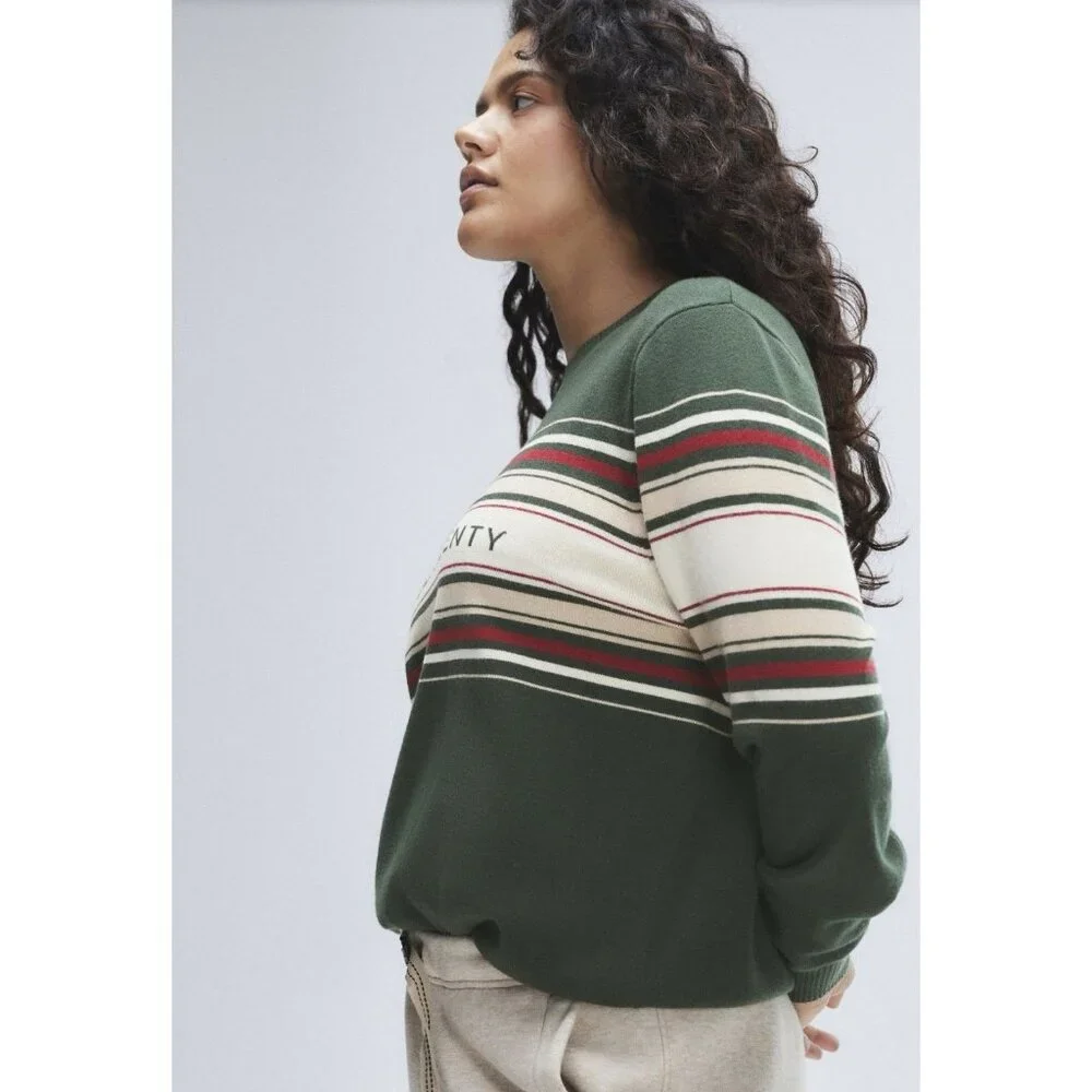 Savage X Fenty Lit Leisure Knit Green Shade Striped Sweater Size 2X Unisex‎